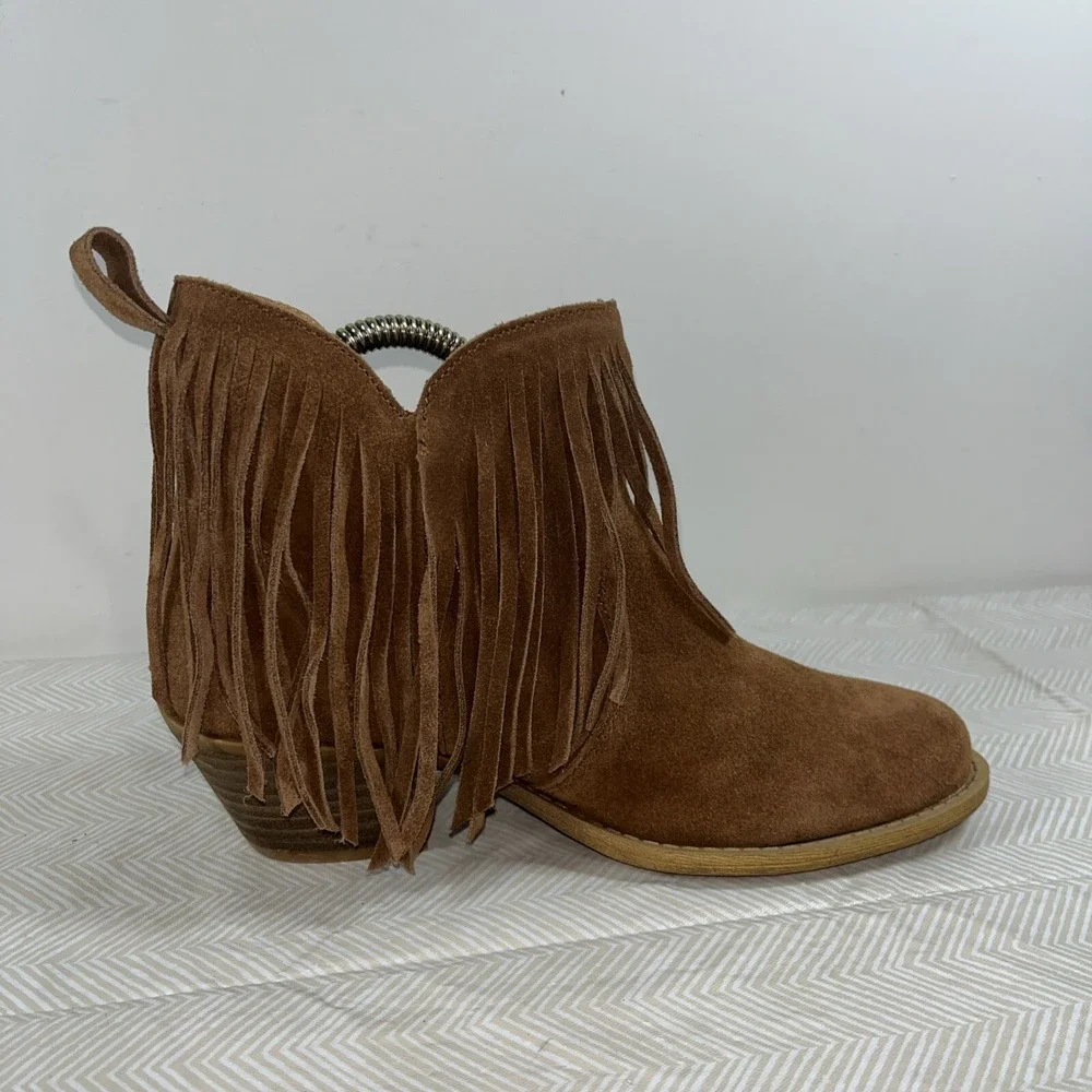 Dingo Womens Tangles Fringe Pointed Toe Booties‎ Brown 6M Casual Western Cowgirl